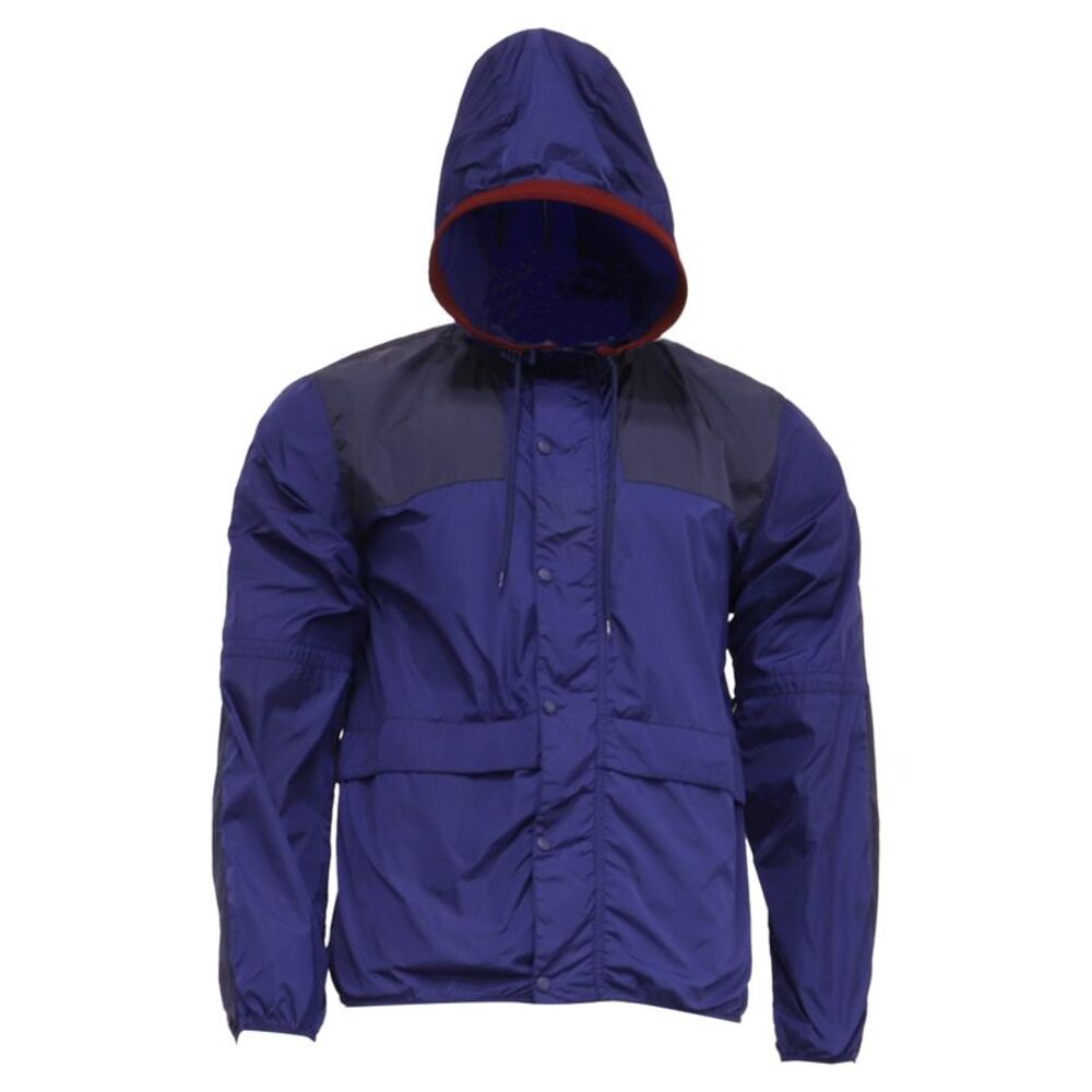 Moncler Button-Down Hooded Windbreaker in Blue Polyamide